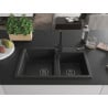 Mexen Tomas granite double-bowl sink with Rita kitchen faucet, black/silver metallic - 6516-73-670300-70-B