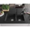 Mexen Tomas granite double-bowl sink with Rita kitchen faucet, black/silver metallic - 6516-73-670300-70