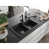 Mexen Tomas 2-bowl granite kitchen sink with Rita kitchen tap, black/silver metallic - 6516-73-670300-70