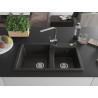 Mexen Tomas 2-bowl granite sink with Rita kitchen faucet, black/gold metallic - 6516-75-670300-00