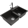 Mexen Tomas 2-bowl granite sink with Rita kitchen faucet, black/gold metallic - 6516-75-670300-00