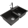 Mexen Tomas 2-compartment granite sink with Rita kitchen faucet, black/gold metallic - 6516-75-670300-00