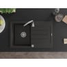 Mexen Bruno Telma 1-Bowl Granite Sink with Drainer and Kitchen Faucet, Black/Gold - 6513-75-670200-00