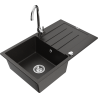 Mexen Bruno 1-compartment granite sink with a drip tray and kitchen mixer tap Telma, Black/Gold - 6513-75-670200-00