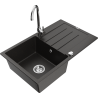 Mexen Bruno granite sink 1-bowl with drainer and Telma kitchen tap, black/gold - 6513-75-670200-00