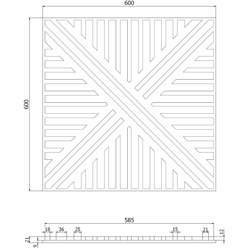Mexen Linea 05 Acoustic Wall Panel 60 x 60 cm (4 pcs), 9 mm Felt, Technical Veneer, Mocca Oak - S110-60607-05-045