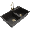 Mexen Tomas 2-compartment granite sink with a kitchen mixer tap Rita, Black/Gold metallic - 6516-75-670300-50