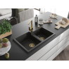Mexen Tomas 2-chamber granite sink with Rita kitchen faucet, black/gold metallic - 6516-75-670300-50