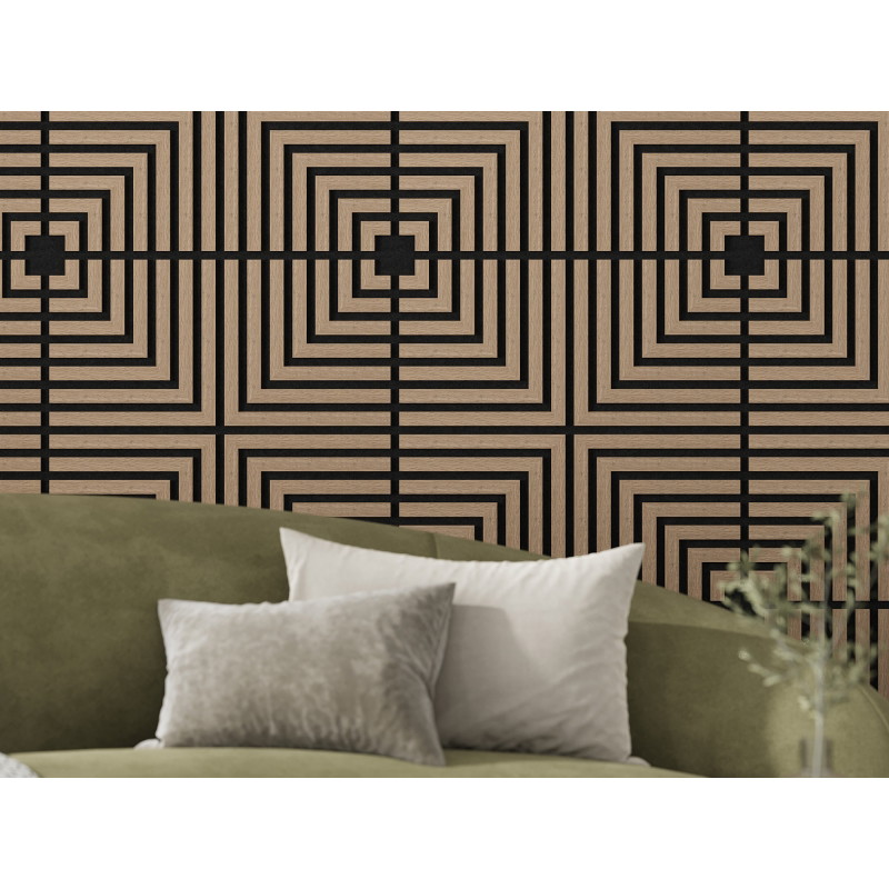 Mexen Linea 02 acoustic wall panel 60 x 60 cm (4 pcs), 9 mm felt, technical veneer, Light Walnut - S110-60607-02-047