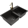 Mexen Tomas 2-bowl granite kitchen sink with Rita kitchen faucet, black/gold metallic - 6516-75-670300-50-B