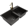 Mexen Tomas 2-compartment granite sink with a kitchen mixer tap Rita, Black/Gold metallic - 6516-75-670300-50-B
