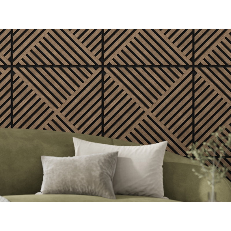 Mexen Linea 08 acoustic wall panel 60 x 60 cm (4pcs), 9 mm felt, technical veneer, Dark Walnut - S110-60607-08-044