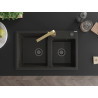 Mexen Tomas 2-bowl granite kitchen sink with Rita kitchen faucet, black/gold metallic - 6516-75-670300-50-B