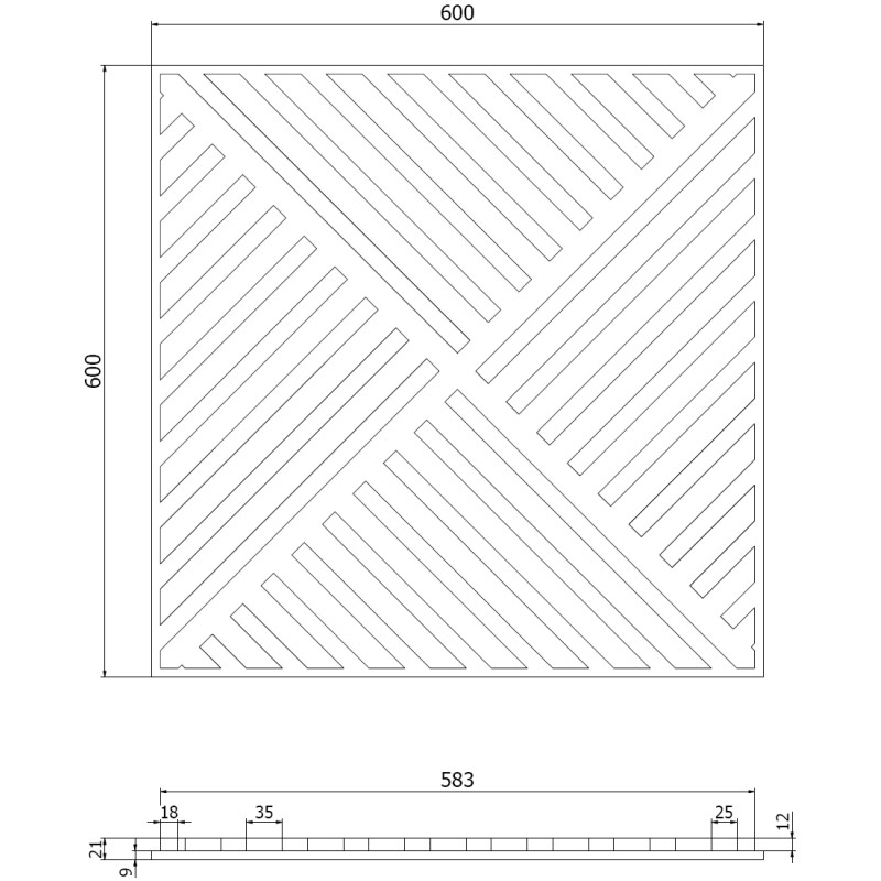 Mexen Linea 08 acoustic wall panel 60 x 60 cm (4 pcs.), 9 mm felt, technical veneer, Light Walnut - S110-60607-08-047