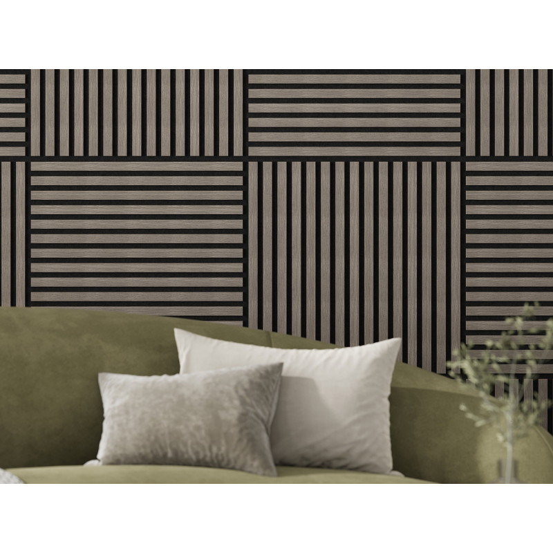 Mexen Linea 15 acoustic wall panel 60 x 60 cm (4 pieces), 9 mm felt, technical veneer, Gray Oak - S110-60607-15-043