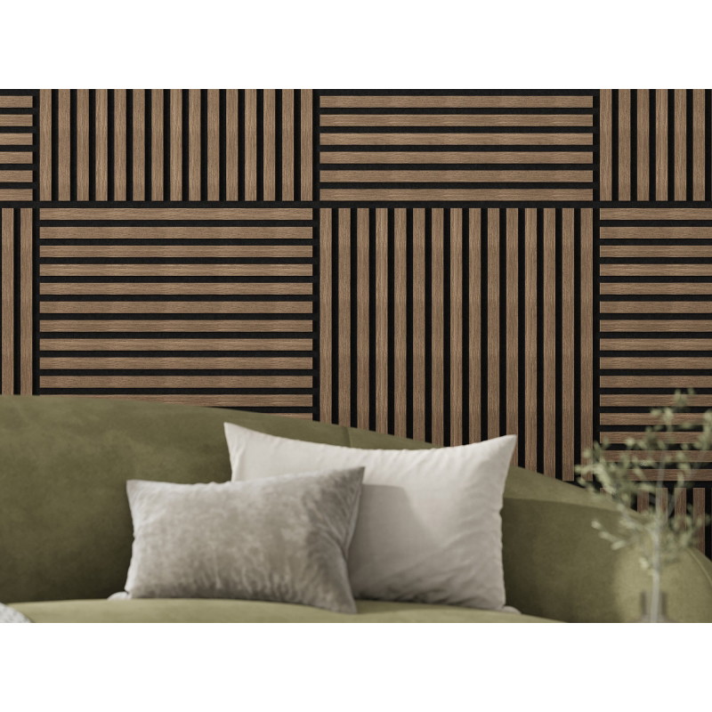 Mexen Linea 15 acoustic wall panel 60 x 60 cm (4 pcs), 9 mm felt, technical veneer, Dark Walnut - S110-60607-15-044