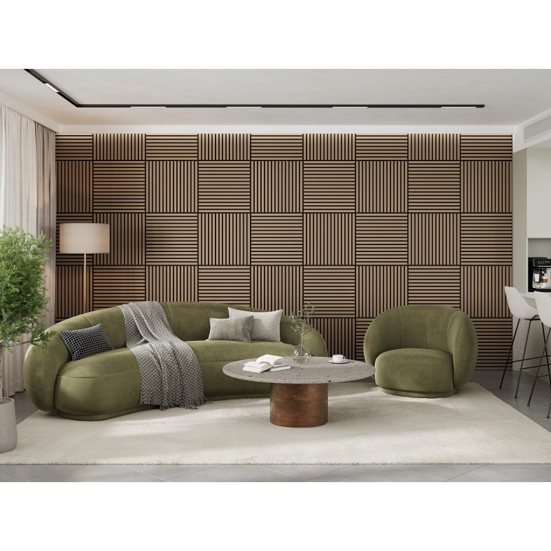 Mexen Linea 15 acoustic wall panel 60 x 60 cm (4 pcs), 9 mm felt, technical veneer, Light Walnut - S110-60607-15-047