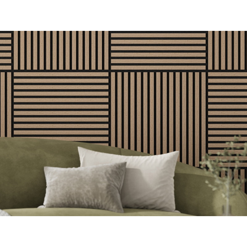 Mexen Linea 15 acoustic wall panel 60 x 60 cm (4 pcs), 9 mm felt, technical veneer, Light Walnut - S110-60607-15-047