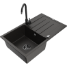Mexen Bruno 1-Bowl Granite Sink with Drainer and Telma Kitchen Tap, Black/Gold - 6513-75-670200-70-B