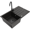 Mexen Bruno single-bowl granite sink with drainer and Telma kitchen faucet, black/gold - 6513-75-670200-70-B