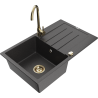 Mexen Bruno 1-bowl granite sink with drainer and Telma kitchen tap, speckled black - 6513-76-670200-50