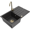 Mexen Bruno granite kitchen sink 1-bowl with drainer and Telma kitchen faucet, black speckled - 6513-76-670200-50