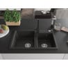 Mexen Tomas 2-bowl granite sink with Rita kitchen tap, black/golden metallic - 6516-75-670300-70