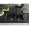 Mexen Tomas granite double-bowl sink with Rita kitchen faucet, black/gold metallic - 6516-75-670300-70