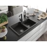Mexen Tomas 2-bowl granite sink with Rita kitchen tap, black/golden metallic - 6516-75-670300-70