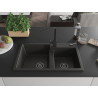 Mexen Tomas 2-chamber granite sink with Rita kitchen faucet, black/gold metallic - 6516-75-670300-70-B