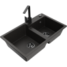 Mexen Tomas 2-chamber granite sink with Rita kitchen faucet, black/gold metallic - 6516-75-670300-70-B