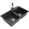 Mexen Tomas 2-compartment granite sink with a kitchen mixer tap Rita, spotted black - 6516-76-670300-00