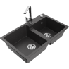 Mexen Tomas granite double-bowl sink with Rita kitchen faucet, speckled black - 6516-76-670300-00