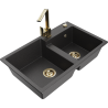Mexen Tomas 2-Bowl Granite Sink with Rita Kitchen Faucet, Speckled Black - 6516-76-670300-50