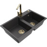 Mexen Tomas 2-Bowl Granite Sink with Rita Kitchen Tap, Speckled Black - 6516-76-670300-50