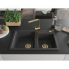 Mexen Tomas 2-Bowl Granite Kitchen Sink with Rita Faucet, Black Speckled - 6516-76-670300-50