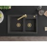 Mexen Tomas 2-Bowl Granite Sink with Rita Kitchen Tap, Speckled Black - 6516-76-670300-50