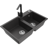 Mexen Tomas granite 2-bowl sink with Rita kitchen tap, speckled black - 6516-76-670300-70