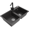 Mexen Tomas granite kitchen sink 2-bowl with Rita faucet, speckled black - 6516-76-670300-70