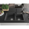 Mexen Tomas granite kitchen sink 2-bowl with Rita faucet, speckled black - 6516-76-670300-70