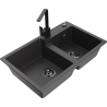 Mexen Tomas granite double-bowl sink with Rita kitchen faucet, speckled black - 6516-76-670300-70-B