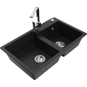 Mexen Tomas granite double-bowl sink with kitchen faucet Rita, black - 6516-77-670300-00