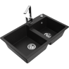 Mexen Tomas granite double bowl sink with Rita kitchen faucet, black - 6516-77-670300-00