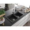 Mexen Tomas granite double bowl sink with Rita kitchen faucet, black - 6516-77-670300-00