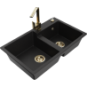 Mexen Tomas granite kitchen sink 2-bowl with Rita kitchen faucet, black - 6516-77-670300-50