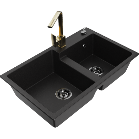 Mexen Tomas 2-compartment granite sink with a kitchen mixer tap Rita, Black - 6516-77-670300-50-B