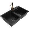 Mexen Tomas 2-Bowl Granite Sink with Rita Kitchen Faucet, Black - 6516-77-670300-50-B