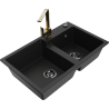 Mexen Tomas granite sink 2-bowl with Rita kitchen tap, black - 6516-77-670300-50-B