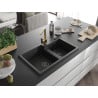 Mexen Tomas 2-Bowl Granite Sink with Rita Kitchen Faucet, Black - 6516-77-670300-50-B