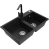 Mexen Tomas 2-bowl granite sink with kitchen faucet Rita, black - 6516-77-670300-70